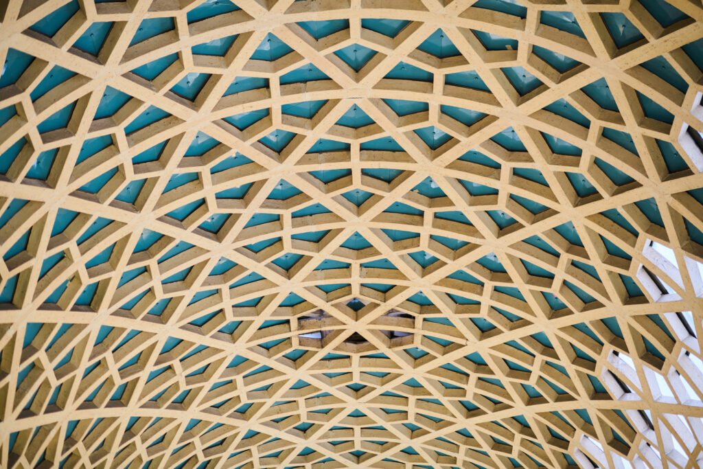 architectural detail texture background with oriental hexagonal grid pattern