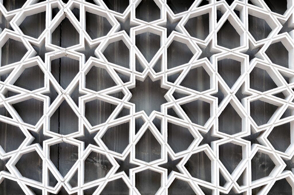closeup of arabesque ornaments, ancient muslim decor with tradit