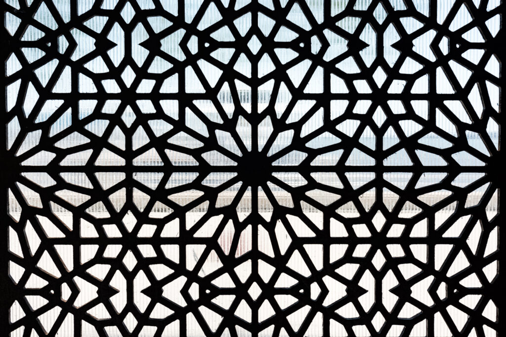 metal protective grille for windows. patterned window lattice grid