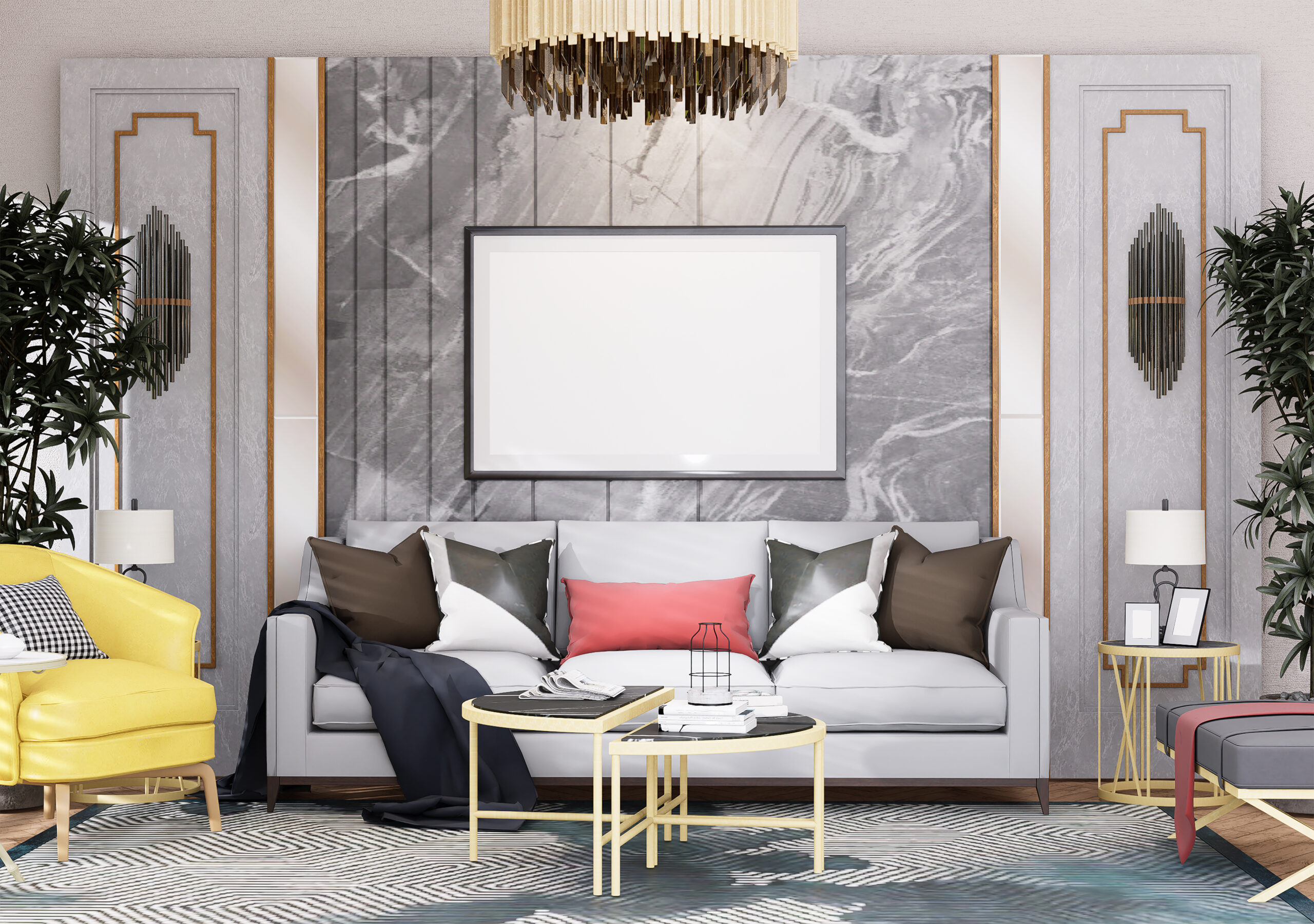 mock up poster frame in modern interior fully furnished rooms